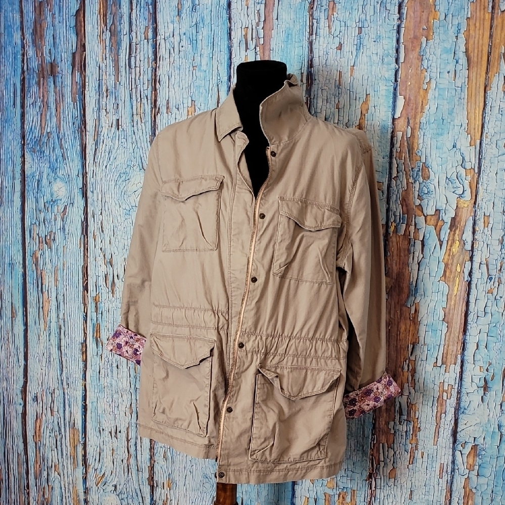 Womens Old Navy Utility Jacket With Floral Cuffs